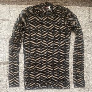Geometric Patterned Black and Tan Sheer top